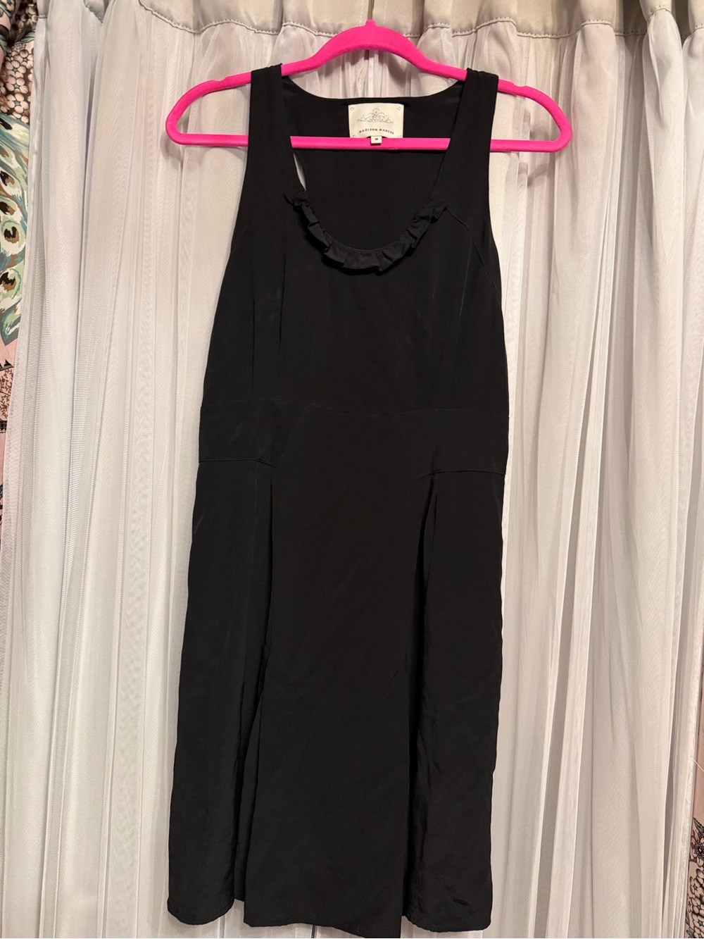 Madison Marcus Black Sleeveless Mini Dress with Ruffle Neckline